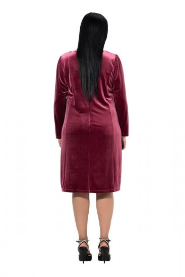 Ulla Popken 845573 Vestido de veludo de manga comprida Bordô - Vestidos de noite - Vestidos de festa em tamanhos grandes