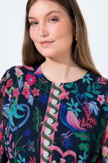Ulla Popken 845649 Vestido de chiffon floral Azul-marinho - Vestidos midi - Vestidos Midi Tamanhos Grandes