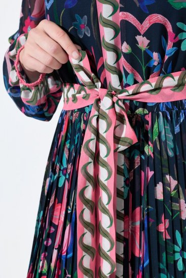 Ulla Popken 845649 Vestido de chiffon floral Azul-marinho - Vestidos midi - Vestidos Midi Tamanhos Grandes