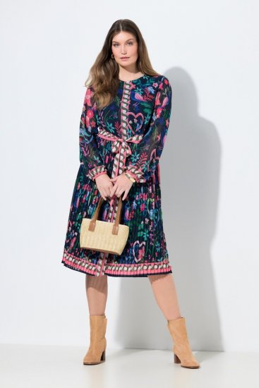 Ulla Popken 845649 Vestido de chiffon floral Azul-marinho - Vestidos midi - Vestidos Midi Tamanhos Grandes