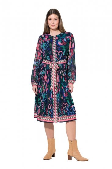 Ulla Popken 845649 Vestido de chiffon floral Azul-marinho - Vestidos midi - Vestidos Midi Tamanhos Grandes