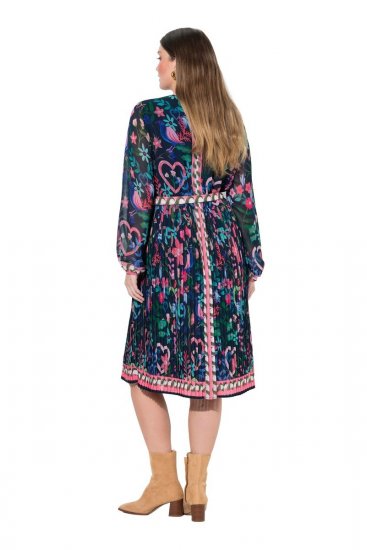 Ulla Popken 845649 Vestido de chiffon floral Azul-marinho - Vestidos midi - Vestidos Midi Tamanhos Grandes