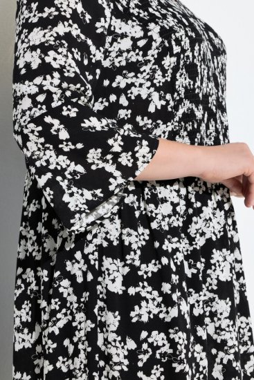 Ulla Popken 845825 Vestido midi floral com manga 3/4 Preto - Vestidos midi - Vestidos Midi Tamanhos Grandes