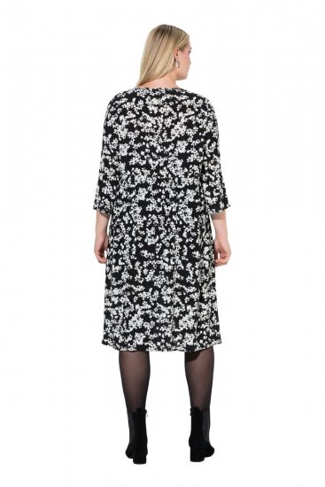 Ulla Popken 845825 Vestido midi floral com manga 3/4 Preto - Vestidos midi - Vestidos Midi Tamanhos Grandes