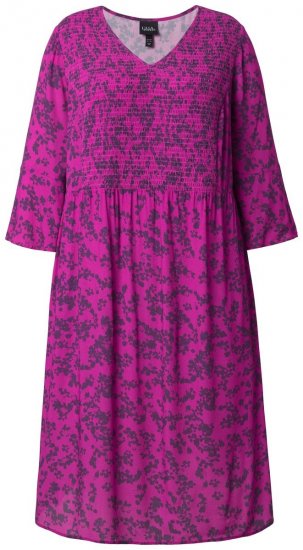 Ulla Popken 845825 Vestido midi floral com decote em V Lilás - Vestidos midi - Vestidos Midi Tamanhos Grandes