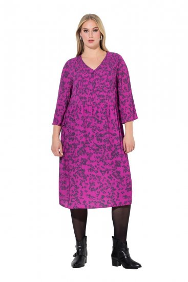 Ulla Popken 845825 Vestido midi floral com decote em V Lilás - Vestidos midi - Vestidos Midi Tamanhos Grandes
