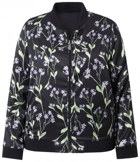Ulla Popken 845841 Casaco reversível floral com gola college Preto - Jaquetas - Casacos plus size para mulher