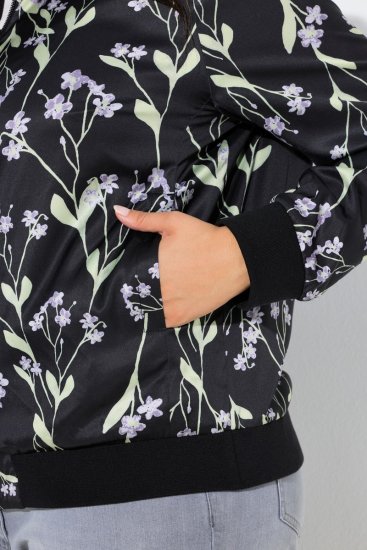 Ulla Popken 845841 Casaco reversível floral com gola college Preto - Jaquetas - Casacos plus size para mulher