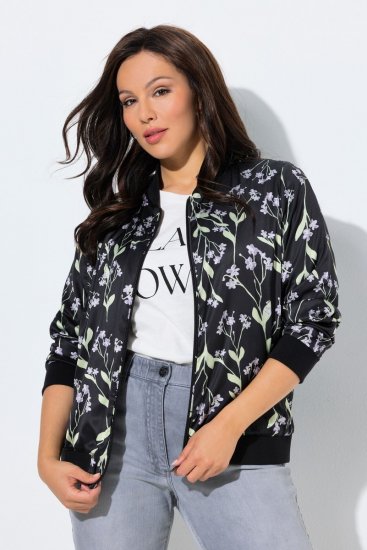 Ulla Popken 845841 Casaco reversível floral com gola college Preto - Jaquetas - Casacos plus size para mulher