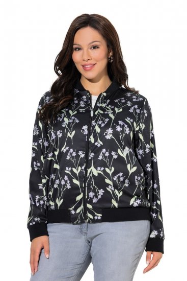 Ulla Popken 845841 Casaco reversível floral com gola college Preto - Jaquetas - Casacos plus size para mulher