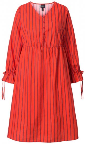 Ulla Popken 845863 Vestido midi às riscas com cinto para atar Coral - Vestidos midi - Vestidos Midi Tamanhos Grandes