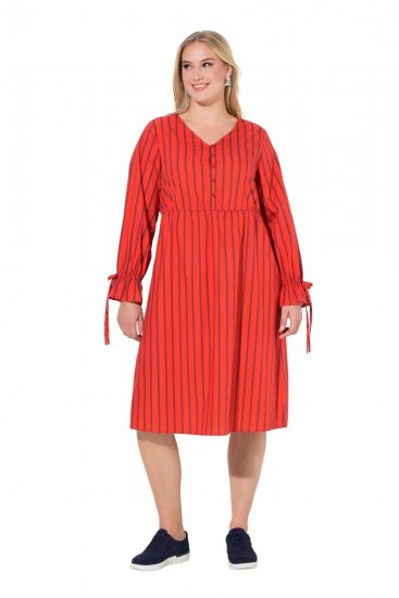 Ulla Popken 845863 Vestido midi às riscas com cinto para atar Coral - Vestidos midi - Vestidos Midi Tamanhos Grandes