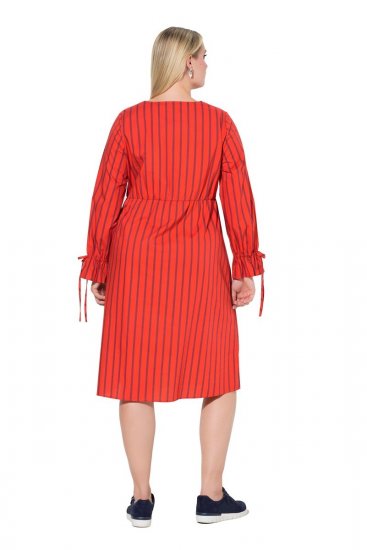 Ulla Popken 845863 Vestido midi às riscas com cinto para atar Coral - Vestidos midi - Vestidos Midi Tamanhos Grandes