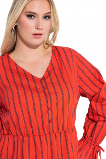 Ulla Popken 845863 Vestido midi às riscas com cinto para atar Coral - Vestidos midi - Vestidos Midi Tamanhos Grandes