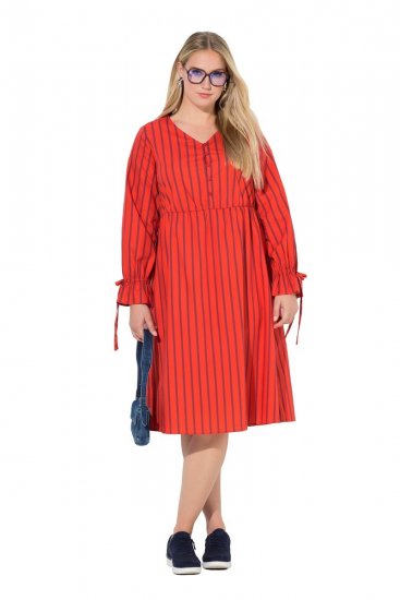 Ulla Popken 845863 Vestido midi às riscas com cinto para atar Coral - Vestidos midi - Vestidos Midi Tamanhos Grandes
