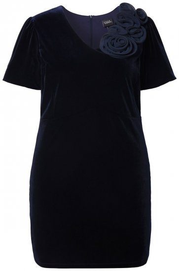 Ulla Popken 846051 Vestido de veludo de manga curta Azul-marinho - Vestidos de noite - Vestidos de festa em tamanhos grandes