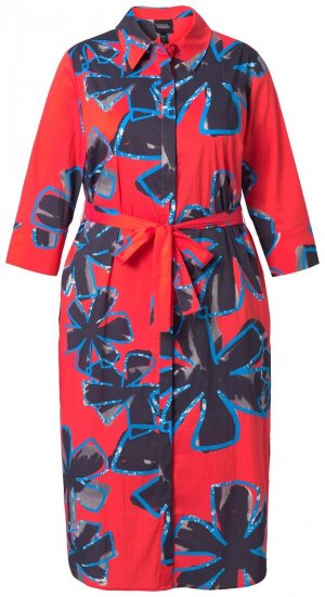 Ulla Popken 846164 Vestido camiseiro floral Vermelho - Vestidos midi - Vestidos Midi Tamanhos Grandes