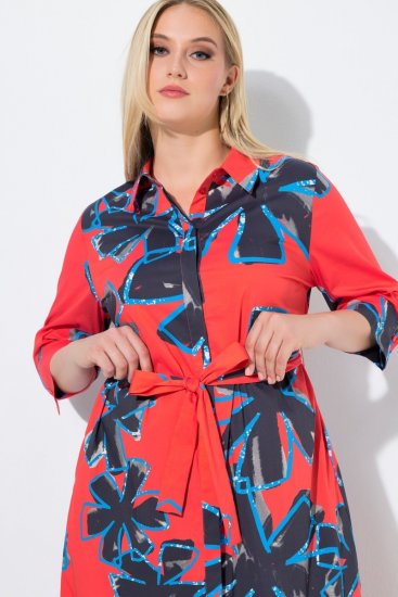 Ulla Popken 846164 Vestido camiseiro floral Vermelho - Vestidos midi - Vestidos Midi Tamanhos Grandes
