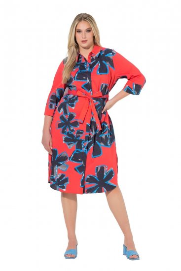 Ulla Popken 846164 Vestido camiseiro floral Vermelho - Vestidos midi - Vestidos Midi Tamanhos Grandes