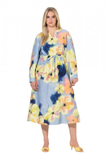 Ulla Popken 846330 Vestido comprido floral Azul claro - Vestidos maxi - Vestidos maxi plus size para mulher