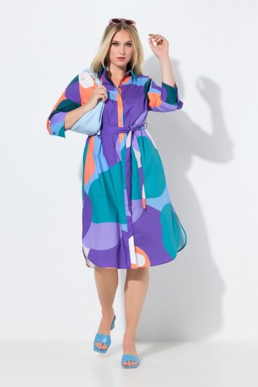 Ulla Popken 846351 Vestido camiseiro estampado Lilás - Vestidos midi - Vestidos Midi Tamanhos Grandes