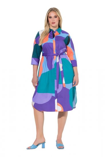 Ulla Popken 846351 Vestido camiseiro estampado Lilás - Vestidos midi - Vestidos Midi Tamanhos Grandes