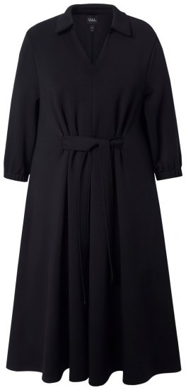 Ulla Popken 846373 Vestido midi com cinto para atar Preto - Vestidos midi - Vestidos Midi Tamanhos Grandes