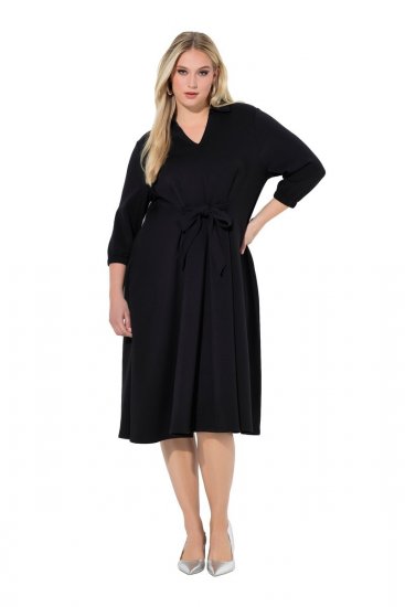 Ulla Popken 846373 Vestido midi com cinto para atar Preto - Vestidos midi - Vestidos Midi Tamanhos Grandes