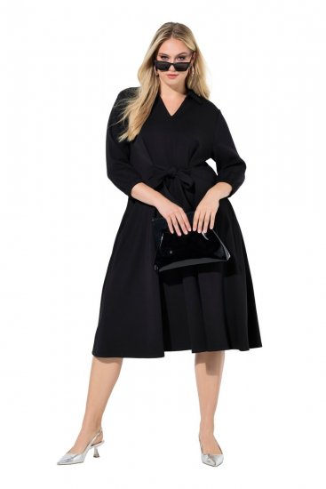 Ulla Popken 846373 Vestido midi com cinto para atar Preto - Vestidos midi - Vestidos Midi Tamanhos Grandes