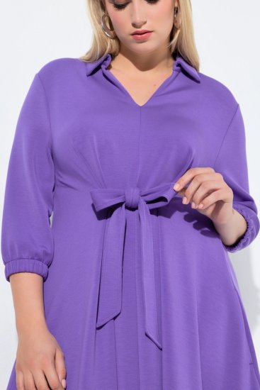 Ulla Popken 846373 Vestido de sweat evasê com manga 3/4 Lilás - Vestidos - Vestidos para todos os tamanhos