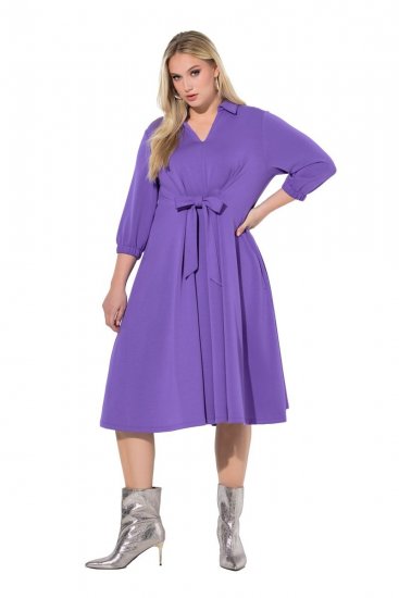 Ulla Popken 846373 Vestido de sweat evasê com manga 3/4 Lilás - Vestidos - Vestidos para todos os tamanhos