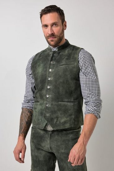 JP1880 846808 Colete em camurça de cabra Azeitona escuro - Trachten & Oktoberfest - Roupas Oktoberfest em tamanhos grandes (Trachten)