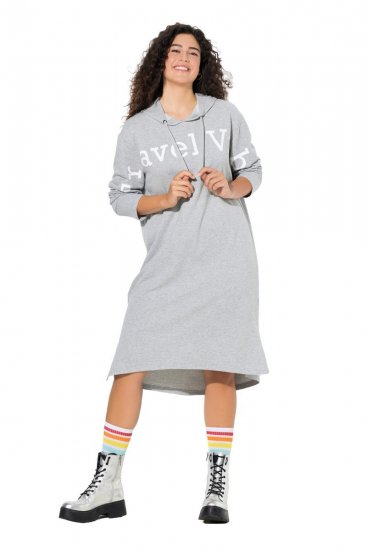 Ulla Popken 846886 Vestido de sweat com capuz Cinzento mesclado - Vestidos de moletom - 