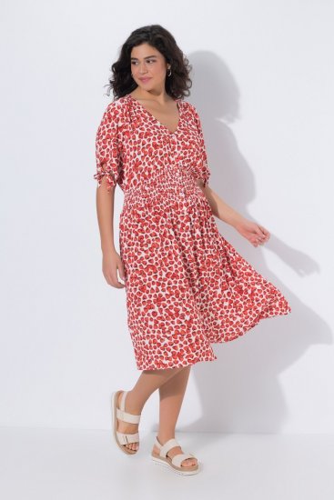 Ulla Popken 846912 Vestido midi estampado Coral - Vestidos midi - Vestidos Midi Tamanhos Grandes