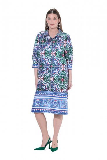Ulla Popken 846952 Vestido camiseiro floral Branco - Vestidos midi - Vestidos Midi Tamanhos Grandes