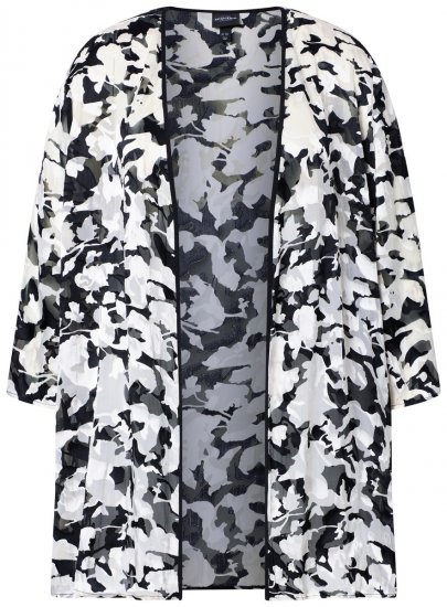 Ulla Popken 847060 Casaco aberto em chiffon devorê Preto - Jaquetas - Casacos plus size para mulher