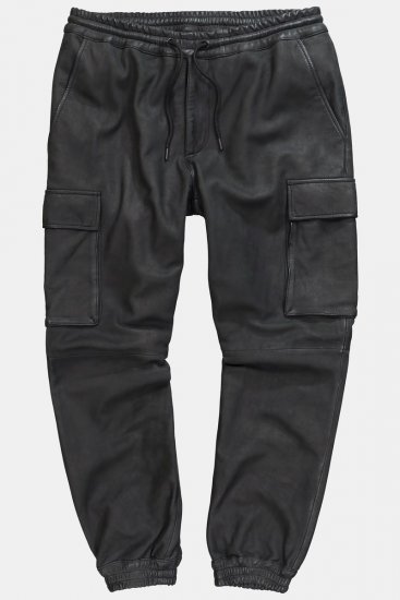 JP1880 847064 Calças cargo em napa de cordeiro Preto - Calças de couro para homem em tamanhos grandes - Calças de Couro Tamanhos Grandes