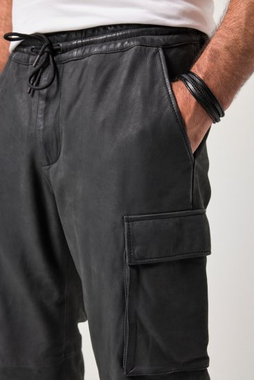 JP1880 847064 Calças cargo em napa de cordeiro Preto - Calças de couro para homem em tamanhos grandes - Calças de Couro Tamanhos Grandes