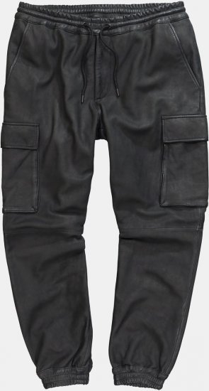 JP1880 847064 Calças cargo em napa de cordeiro Preto - Calças de couro para homem em tamanhos grandes - Calças de Couro Tamanhos Grandes