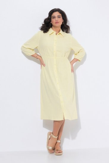Ulla Popken 847224 Vestido de mistura de linho Amarelo - Vestidos de verão - Vestidos de verão plus size