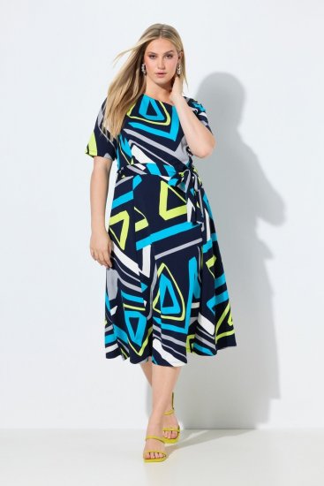 Ulla Popken 847324 Vestido midi estampado Azul-marinho - Vestidos midi - Vestidos Midi Tamanhos Grandes