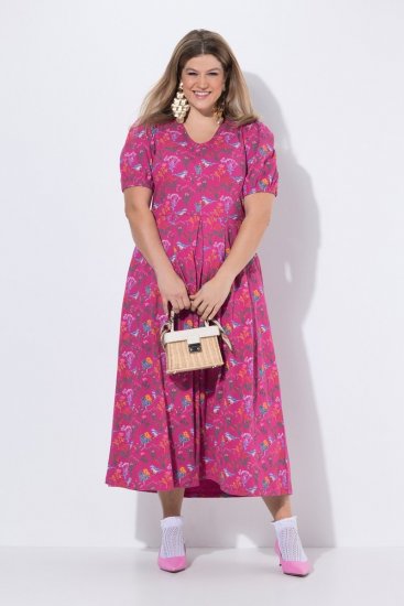 Ulla Popken 847409 Vestido comprido estampado Vermelho baga - Vestidos maxi - Vestidos maxi plus size para mulher