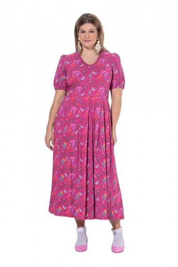 Ulla Popken 847409 Vestido comprido estampado Vermelho baga - Vestidos maxi - Vestidos maxi plus size para mulher