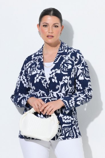 Ulla Popken 847586 Blazer em jacquard floral Azul-marinho - Blazers e Coletes - Blazers em Tamanhos Grandes