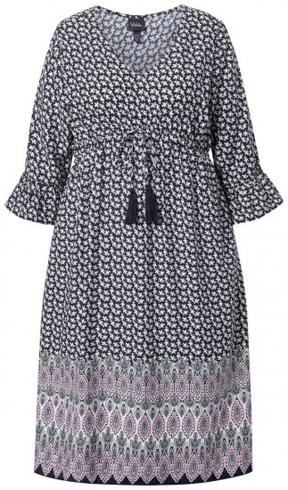 Ulla Popken 847798 Vestido midi evasê com decote em V Preto - Vestidos midi - Vestidos Midi Tamanhos Grandes