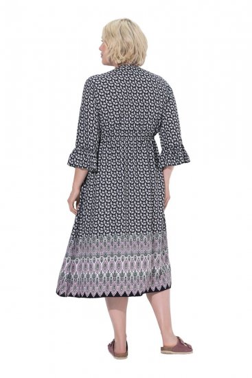 Ulla Popken 847798 Vestido midi evasê com decote em V Preto - Vestidos midi - Vestidos Midi Tamanhos Grandes