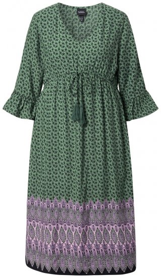 Ulla Popken 847798 Vestido midi evasê com decote em V Verde escuro - Vestidos midi - Vestidos Midi Tamanhos Grandes