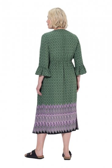 Ulla Popken 847798 Vestido midi evasê com decote em V Verde escuro - Vestidos midi - Vestidos Midi Tamanhos Grandes