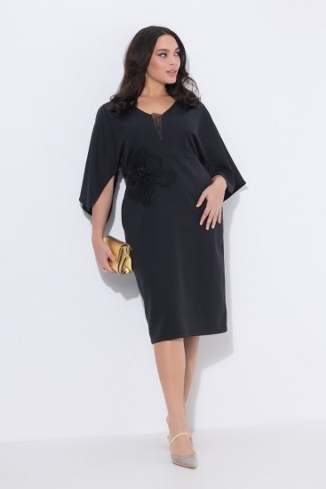 Ulla Popken 847909 Vestido midi floral Preto - Vestidos midi - Vestidos Midi Tamanhos Grandes