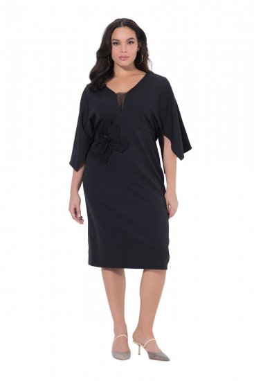 Ulla Popken 847909 Vestido midi floral Preto - Vestidos midi - Vestidos Midi Tamanhos Grandes